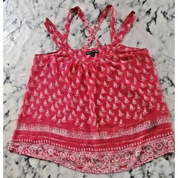 Express Blouse Tank Top Jr. Med. Sheer Lightweight Floral Feminine Handkerchief - Picture 1 of 8